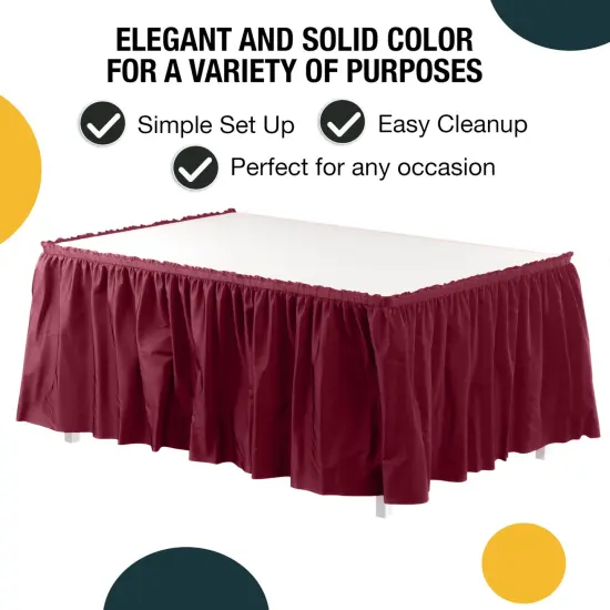 Ruffle Disposable Table Skirt 14 Ft Long Pleated Table Skirts with Adhesive Strip &ndash; Fits 6ft+ Rectangle or Round Tables &ndash; Ideal for Birthday Parties, Gender Reveal, Baby Showers & Event Decorations 6 pack by Exquisite Burgundy {2}