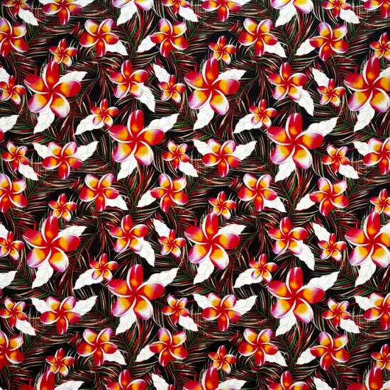 1 Yard Plumeria Flowers & Leaves Parallel Print Fabric Fabric 36" L x 45" W Red/Orange/P {1}
