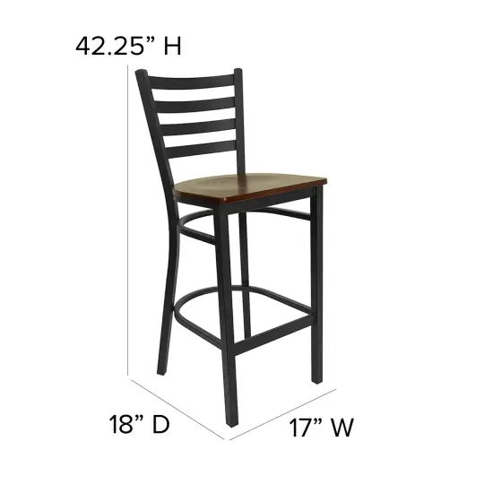 Emma and Oliver 2 Pack Ladder Back Metal Restaurant Barstool Mahogany/BlackMetal {5}