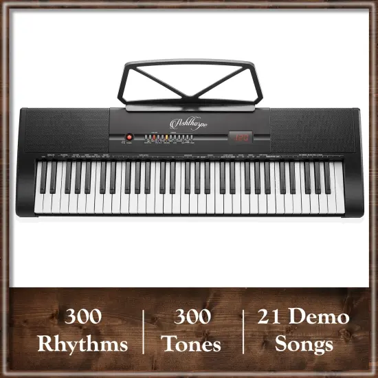 Ashthorpe 61-Key Digital Electronic Keyboard&nbsp;Piano, Beginner Kit with Stand, Bench, Headphones, Mic and Keynote Stickers {3}