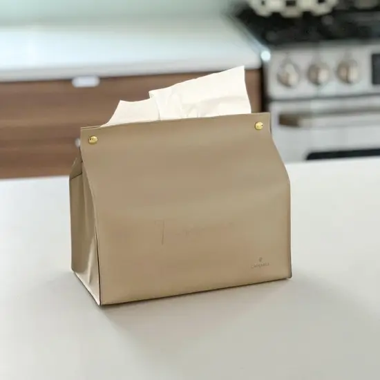 Leatherette Tissue Holder Tan {1}