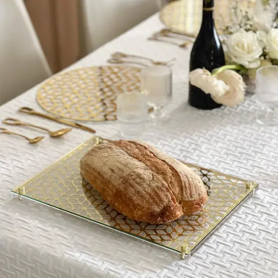 Glass and Mirror Laser Cut Challah Board Gold {3}