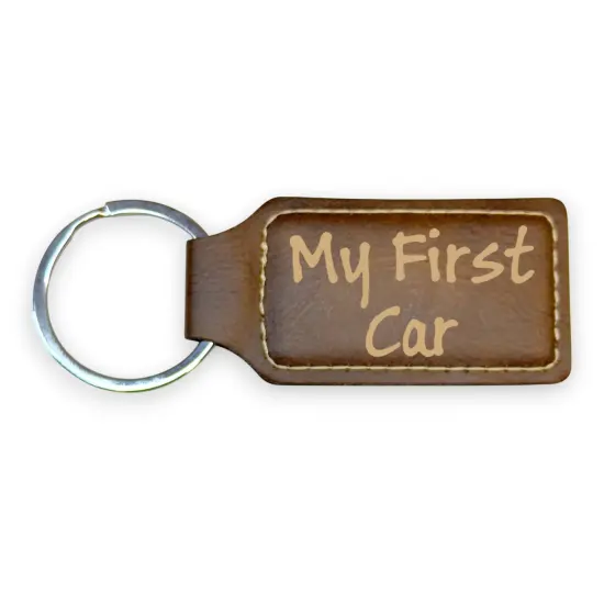 Keychain - Rectangle - My first car - Leather Rustic/Gold {1}