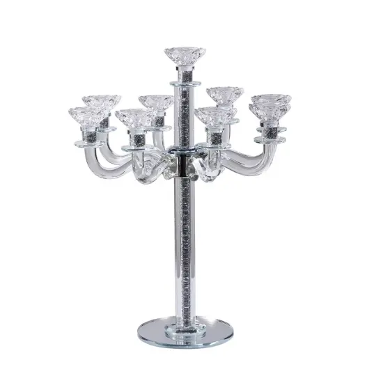 Crystal Candelabra with Mirrored Base 9 Arms Silver {1}