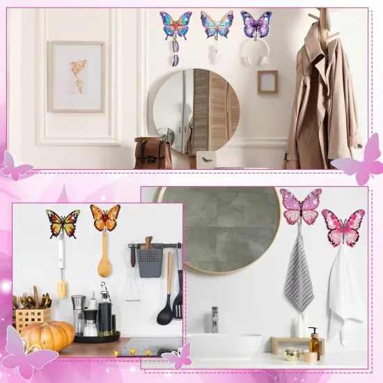 25 PcsDIY Diamond Art Painting Wall Hook Key Holder Butterfly Wall Hooks Rhinestone Dot Gem Art Kits Sticky Hooks for Towel Hat Kitchen Decoration {4}