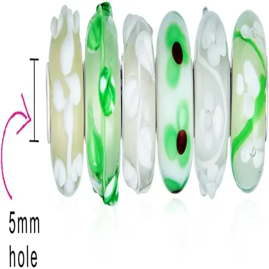 Mixed Set Of 6 Bundle Translucent Shades Of Green Swirl Floral Murano Glass Swirl Charm Bead {3}