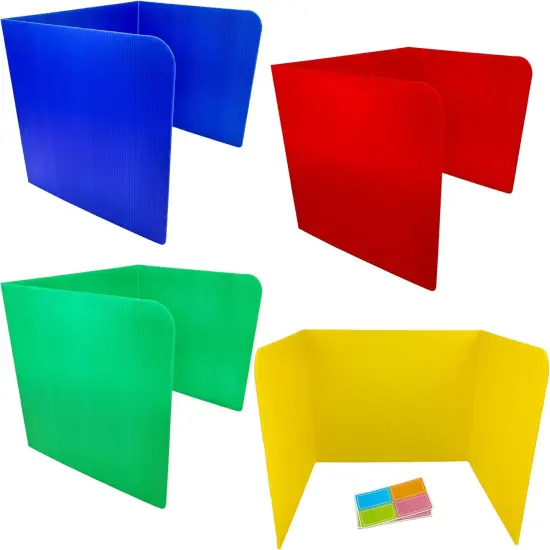 4E's Novelty Plastic Desk Dividers for Students - Pack of 4 - Desk Privacy Panel - Plastic Dividers, Testing Dividers for Classrooms, Easy-to-Clean Durable (Primary Colors) {1}