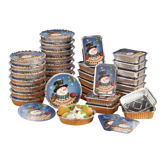 Collections Etc Christmas Snowman Foil Tins Treat Containers with Lids - 36 pc {2}