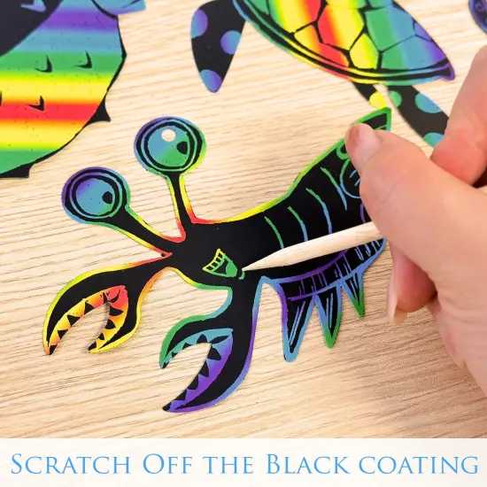 Wrapables 36pc Rainbow Scratch Arts Ornaments, DIY Magic Scratch Arts and Crafts, Sea Animals {3}
