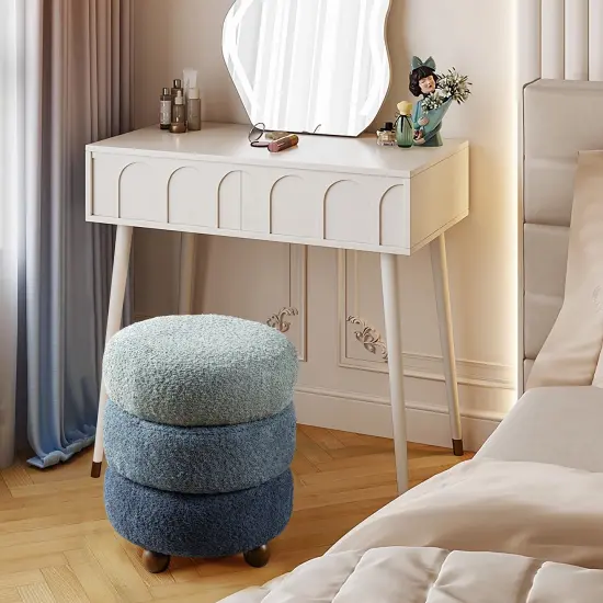 Modern Gradient Upholstered Storage Ottoman or Accent Stool with Rubberwood Ball Feet Blue {3}