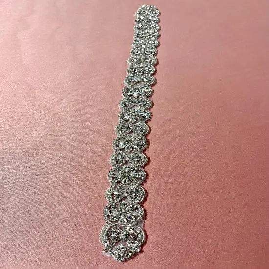 Crystal Floral Bridal Rhinestone Sash Applique 18.75" x 1.25" Each Gold {3}