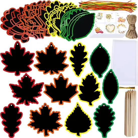 48 Sets 12 Styles Magic Color Scratch Black Fall Leaves Ornaments {3}