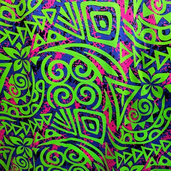 1 Yard Traditional Polynesian Tribal Neon Tie-Dye Cotton Fabric 100% Cotton Light Barkcloth, 45" Width Lime Green/Blue/Fcia {1}