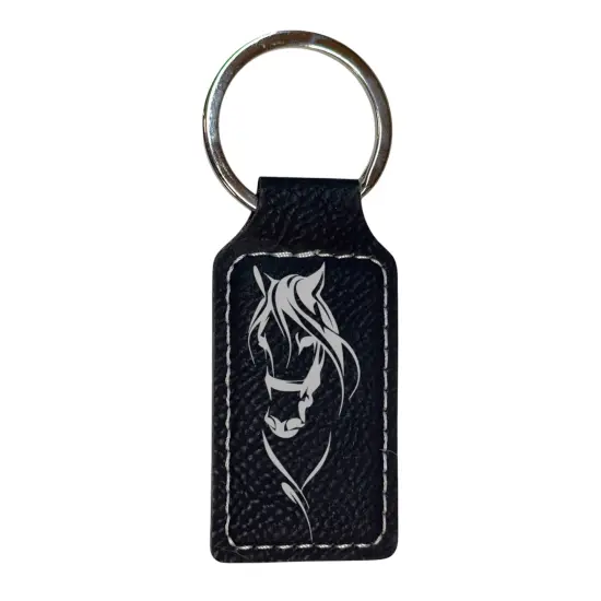 Keychain - Rectangle - My Horse - Leather Rawhide/Black {3}