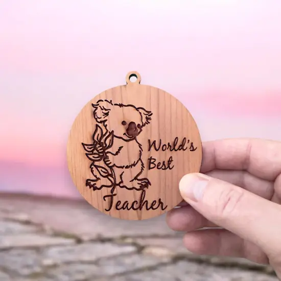 Koala Worlds Best Teacher - Cedar Ornament {4}