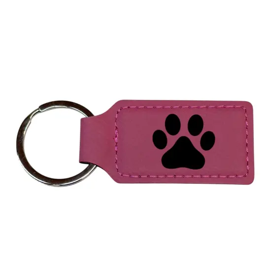 Keychain - Rectangle - Dog Paw - Leather Rawhide/Black {2}