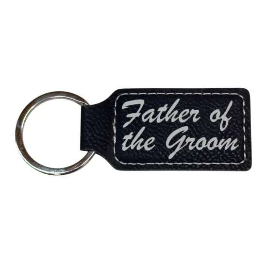 Keychain - Rectangle -Father of the Groom - Leather Black/Silver {1}