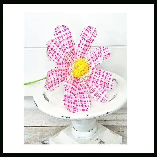 4" Long Pink Plaid Daisy Sunflower Spray - Artificial Flower Arrangement Decor for Home and Events-63224PK {2}