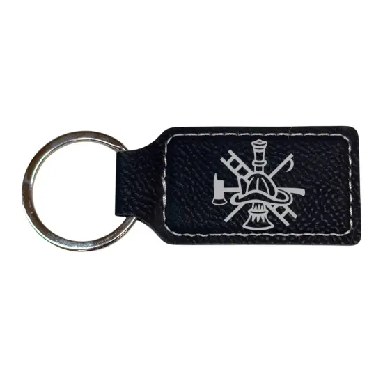 Keychain - Rectangle - Firefighter Emblem - Leather Pink/Black {3}