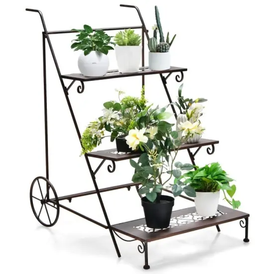 3-Tier Metal Rolling Plant Cart with Handle {1}