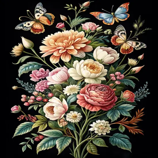 Paint by Number for Adult, Floral Painting by Number Kits On Canvas, DIY Bouquet of Flowers and Butterfly Paint by Numbers, Frameless Baroque Style Paint by Numbers for Adults and Beginner 16X20 Inch {1}