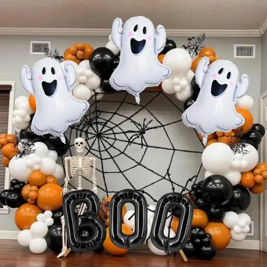 6 Pcs Halloween Black BOO and Ghosts Foil Balloons {4}