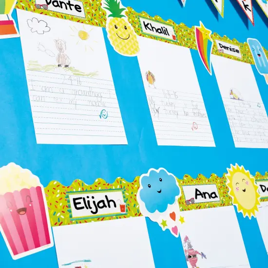 Carson Dellosa School Pop 36-Piece Summer Bulletin Board Decorations, Hot Air Balloon, Popcorn, Popsicles, Fruit, Ice cream, Sun, and Star Cutouts for Tropical Party, Posterboard, and Classroom Decor {4}