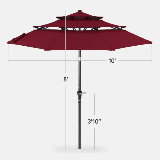 Best Choice Products 10ft 3-Tier Patio Umbrella, Market Sun Shade w/ Tilt Adjustment, Easy Crank Burgundy {2}