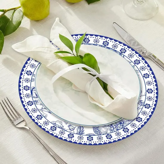 50 Pcs 14 Inch Blue Floral Paper Place Mats Chinoiserie Round Placemats Flower Disposable Decorative Table Mats for Dinner Table Setting Banquet Party Supplies {3}