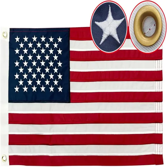 16x24 Inches American Flag for Boat Embroidered Small Boat Flags for Outside, Patriotic Heavy Duty 16x24" Nautical US American Flag for 4th of July with 2 Brass Grommets {1}