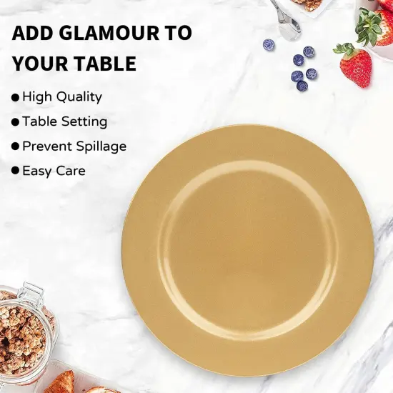 Gold Charger Plates, Set of 6, 13-Inch Round Plastic Plate Chargers for Dinner Plate, Table Setting, Elegant Wedding Decor {3}