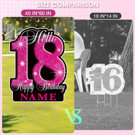 18th Birthday Decorations for girls &ndash; 35" Happy 18 Birthday Yard Sign, Personalized with Custom Name, Glitter Waterproof Lawn Decor & Stakes for Outdoor Party {5}
