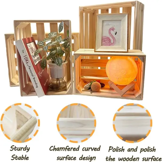 Set of 4 Wooden Crate for display, Storage Boxes for Books, Artworks, Milk, Wine, Outdoor Gardening Tools, Picnic Supplies, Creative Flower Stand, Display Rack for Shops or Exhibitions {3}