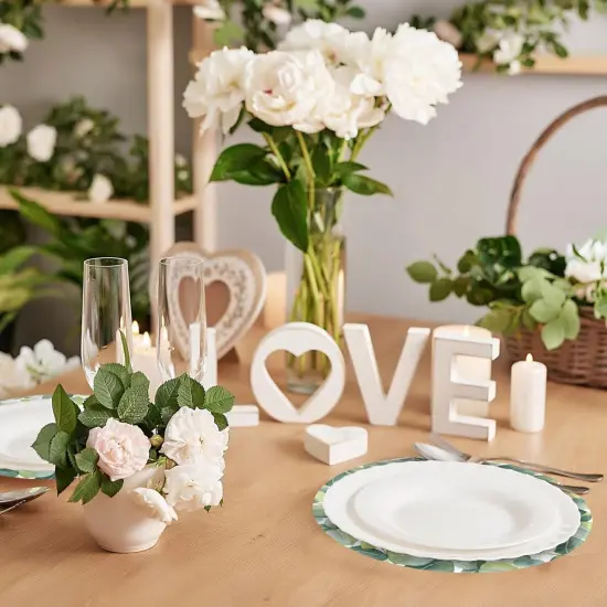 50 Pcs Disposable Eucalyptus Leaf Paper Placemats Round 12 Inch Sage Green Eucalyptus Placemat Table Place Mat for Table Setting Banquet Wedding Dinner Party Supplies {4}