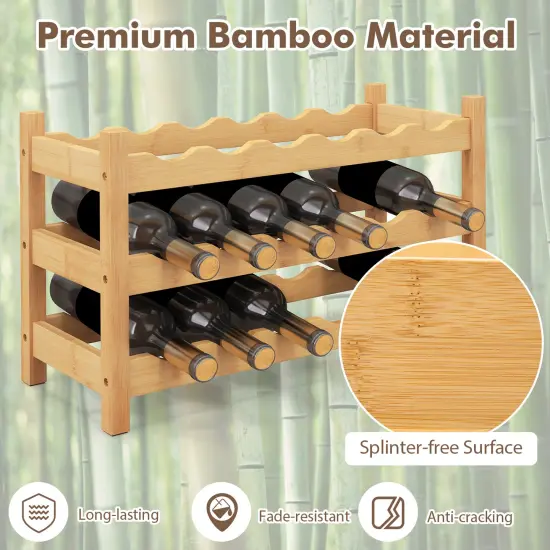 3-Tier Wine Rack Holds 18 Bottles with PU Coating and Anti-Slip Feet Natural {6}
