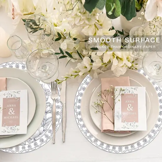 50 Pieces 13" Floral Place Mats, Disposable Round Retro Theme Placemats Nonslip Paper Table Mats for Dinner Wedding Party Decor {4}