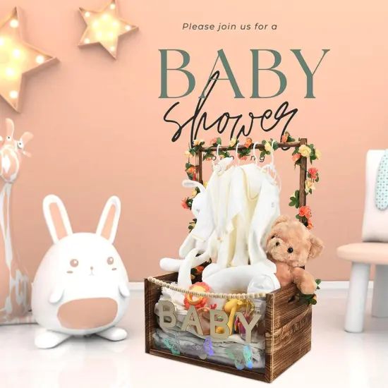 Baby Shower Crate Closet, Multifunctional Wooden & Acrylic Visible Baby Storage Crate with Handle, Newborn Welcome Gifts Basket {4}