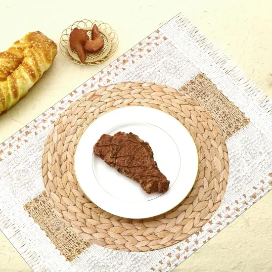 100 Pcs Boho Disposable Paper Placemats Set Round Braided Rattan Disposable Woven Paper Place and Rectangle Burlap Printed Placemats Farmhouse Table Mats for Kitchen {3}