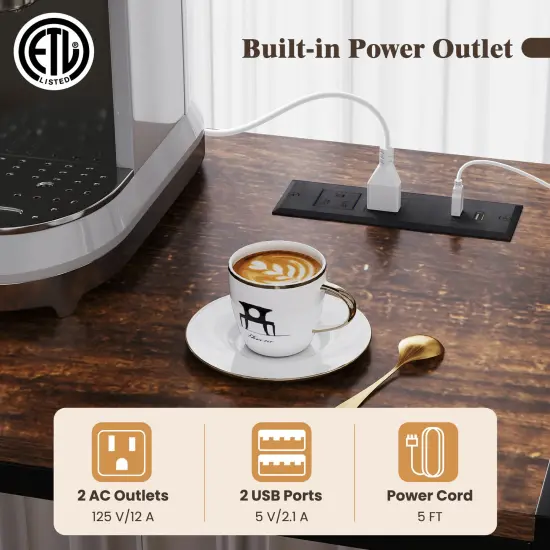 Coffee Bar Cabinet with S-Shaped Hooks and Wine Bottle Holders Rustic Brown {6}