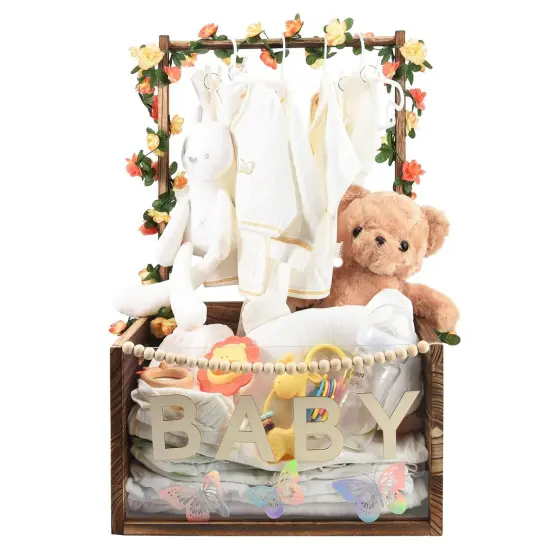 Baby Shower Crate Closet, Multifunctional Wooden & Acrylic Visible Baby Storage Crate with Handle, Newborn Welcome Gifts Basket {1}