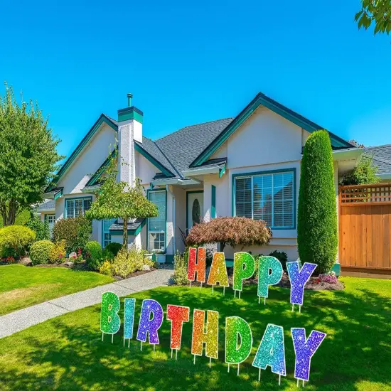 Happy Birthday Yard Sign with Metal Stakes - 16&rdquo; Outdoor Lawn Decorations, Weather-Resistant Letters, birthday party supplies gift for Kids & Adults (Glitter) {2}