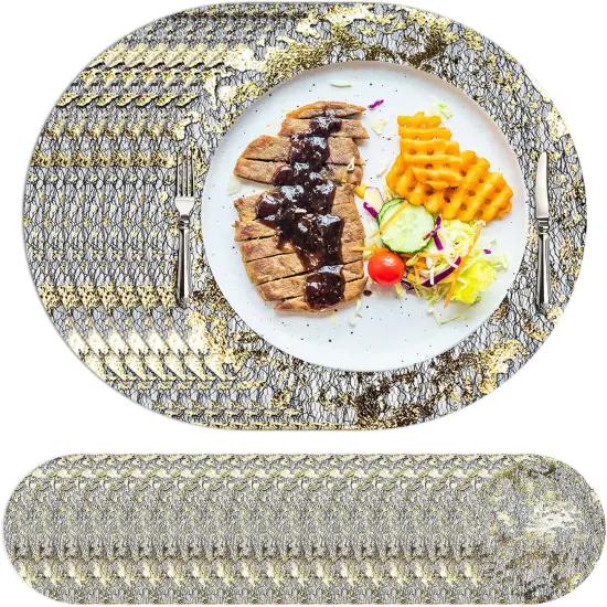 100 Pcs Disposable Placemats Set, 13 Inch Metallic Round Foil Mesh Pressed Table Doilies Paper Placemats {1}