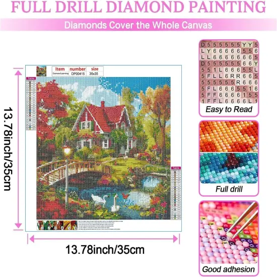Diamond Art Kits for Adults,5D countryside Diamond Painting DIY landscape Diamond Art Diamond Painting Kit for Adult,Round Full Drill Diamonds, Diamond Art Kits 13.78x13.78inch {3}