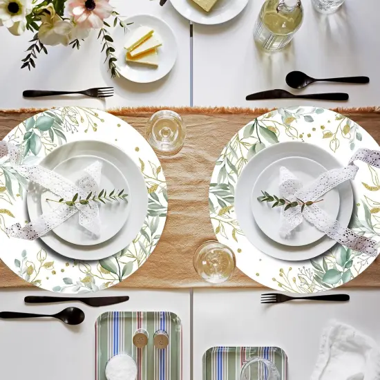 Paper Placemats Disposable 50 Pack Green Eucalyptus Leaves Place Mats 13.4 Inch Round Decorative Greenery Table Mats {4}