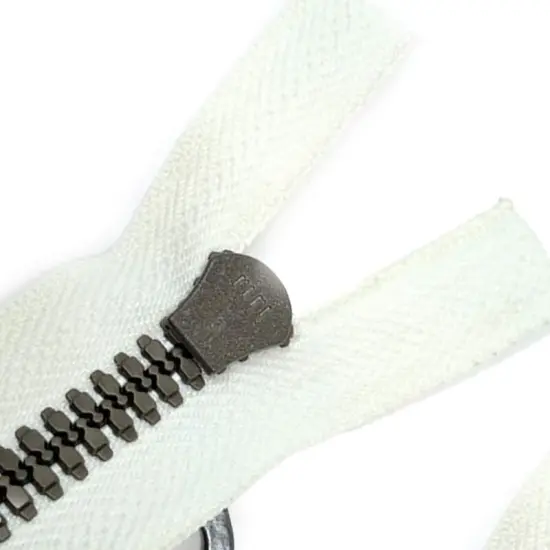 Off White Molded Plastic Jacket Zipper with Brown Teeth 25 Inches {2}