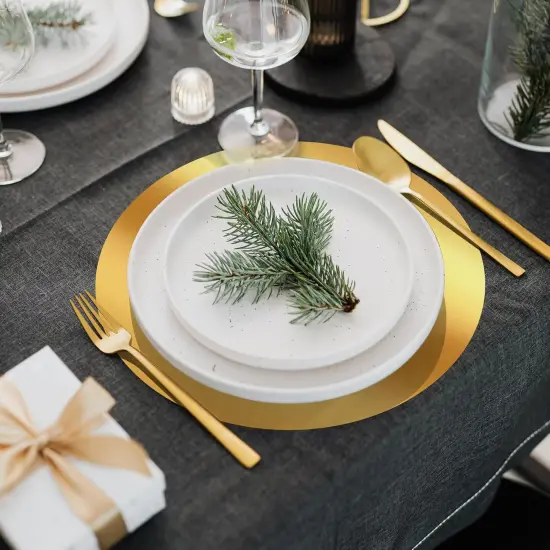 50PCS Round Gold Placemats, 13" Disposable Paper Placemats for Dining Table, Mirrored Gold Charger Place Mat for Kitchen Banquet Table Setting Wedding Birthday Dinner Party {2}