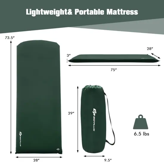 Foam Camping Mattress with Self-Inflation, Waterproof Fabric and Pillow Green {4}