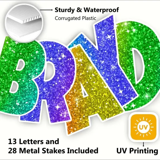 Happy Birthday Yard Sign with Metal Stakes - 16&rdquo; Outdoor Lawn Decorations, Weather-Resistant Letters, birthday party supplies gift for Kids & Adults (Glitter) {5}