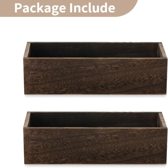 Wooden Box Centerpiece for Table: 2 Pcs 11.8" Long Wood Rectangle Planters - Farmhouse Flower Vase for Wedding Dining Living Room Window Mantel Table Decor {4}