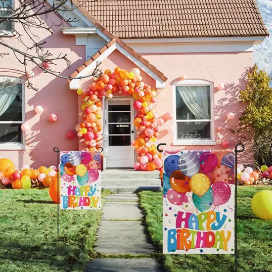 Happy Birthday Garden Flags for Outside 12x18 Double Sided Burlap, Colorful Balloon Personalized Banner Farmhouse Yard Sign Birthday Party Decorations DF575 {4}